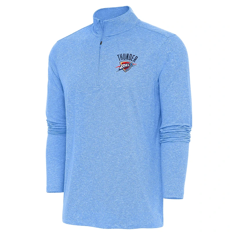Men's Antigua Heather Powder Blue Oklahoma City Thunder Hunk Quarter-Zip Pullover Top