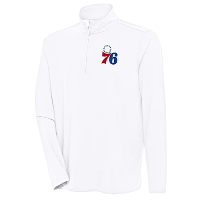 Men's Antigua White Philadelphia 76ers Hunk Quarter-Zip Pullover Top