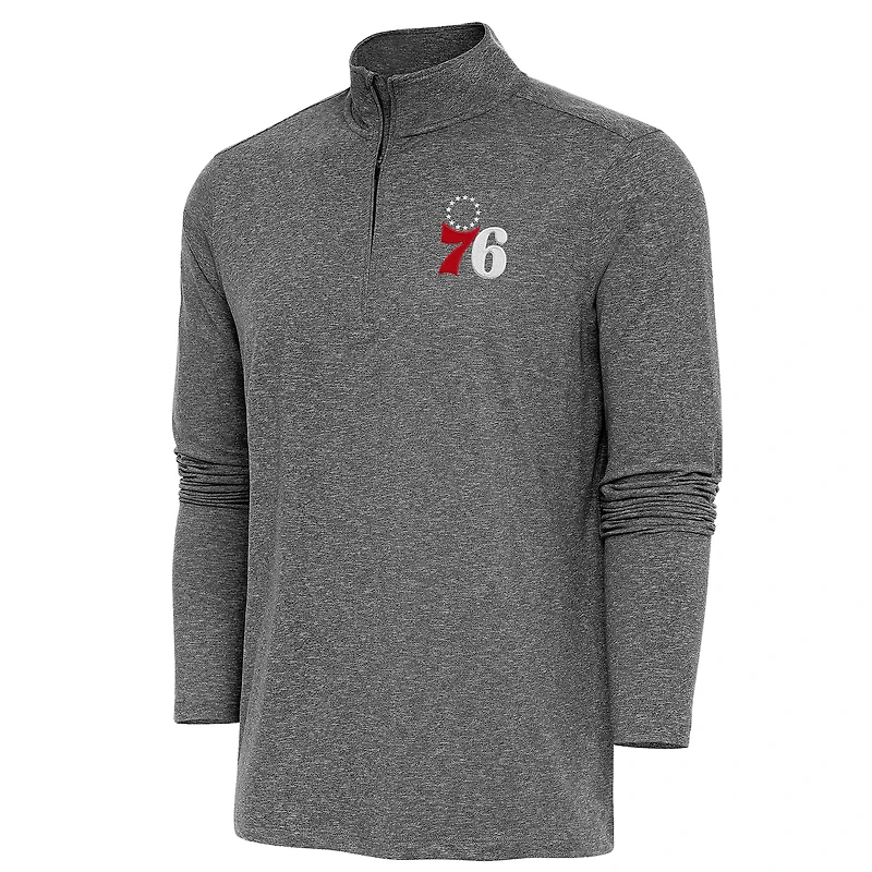 Men's Antigua  Heather Black Philadelphia 76ers Hunk Quarter-Zip Pullover Top