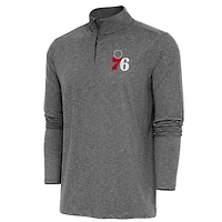 Men's Antigua  Heather Black Philadelphia 76ers Hunk Quarter-Zip Pullover Top