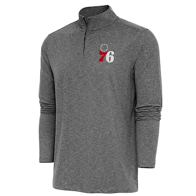 Men's Antigua  Heather Black Philadelphia 76ers Hunk Quarter-Zip Pullover Top