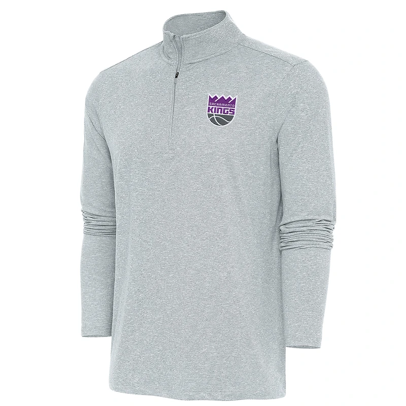 Men's Antigua  Heather Gray Sacramento Kings Hunk Quarter-Zip Pullover Top