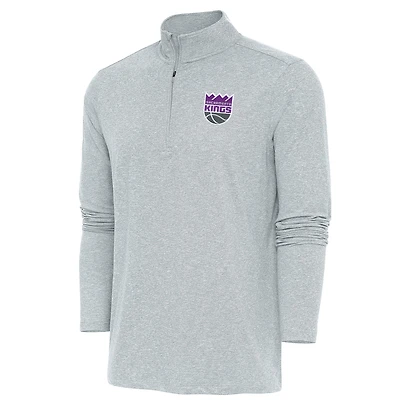 Men's Antigua  Heather Gray Sacramento Kings Hunk Quarter-Zip Pullover Top