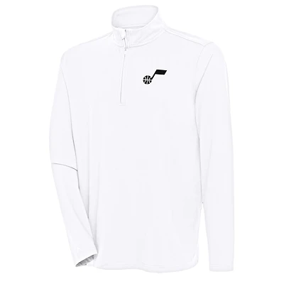 Men's Antigua White Utah Jazz Hunk Quarter-Zip Pullover Top