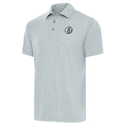Men's Antigua  Heather Gray Brooklyn Nets Par Polo