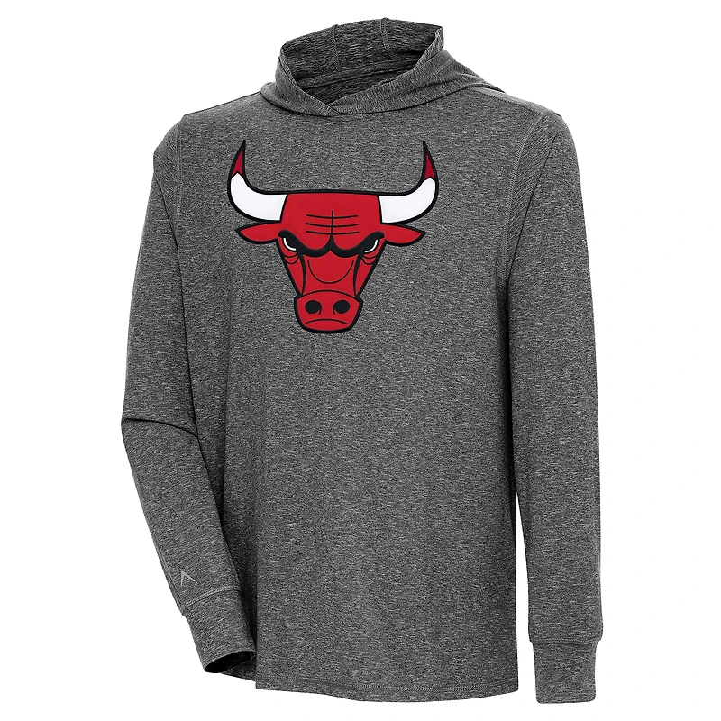 Men's Antigua  Heather Black Chicago Bulls Saga Long Sleeve Hoodie T-Shirt