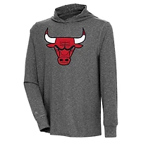 Men's Antigua  Heather Black Chicago Bulls Saga Long Sleeve Hoodie T-Shirt