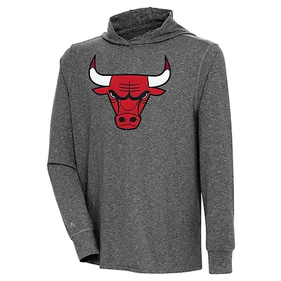 Men's Antigua  Heather Black Chicago Bulls Saga Long Sleeve Hoodie T-Shirt