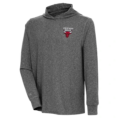 Men's Antigua Heather Black Chicago Bulls Saga Long Sleeve Hoodie T-Shirt