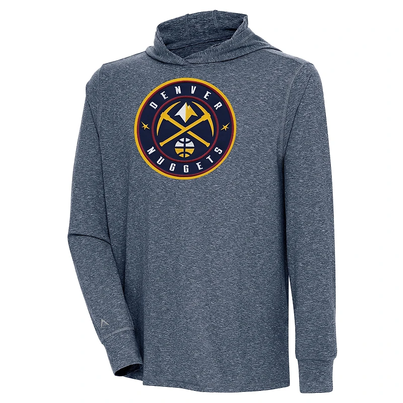 Men's Antigua  Heather Navy Denver Nuggets Saga Long Sleeve Hoodie T-Shirt
