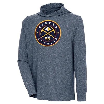 Men's Antigua  Heather Navy Denver Nuggets Saga Long Sleeve Hoodie T-Shirt