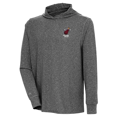 Men's Antigua  Heather Black Miami Heat Saga Long Sleeve Hoodie T-Shirt