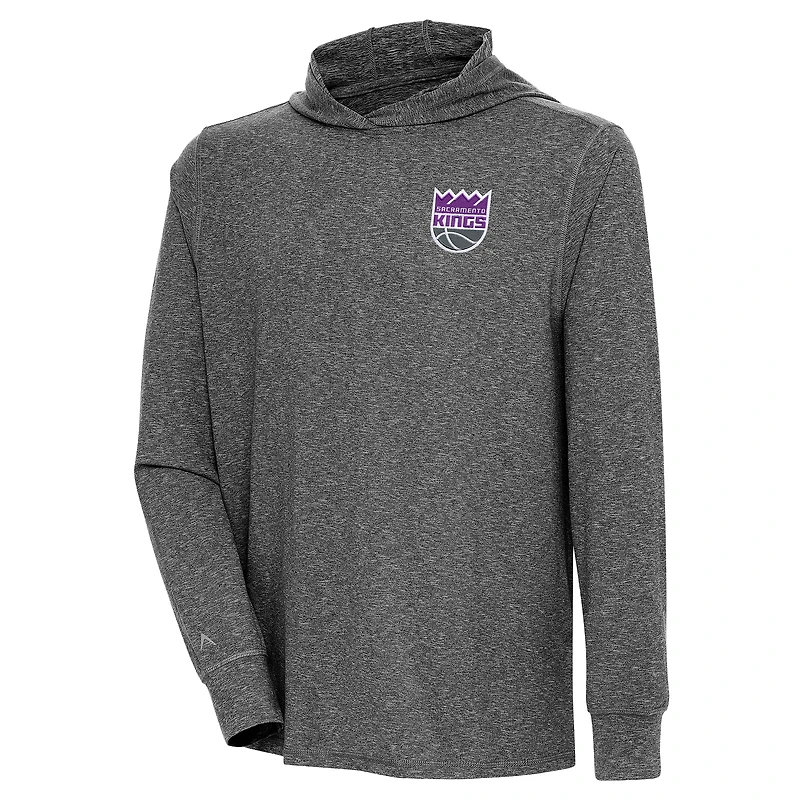 Men's Antigua  Heather Black Sacramento Kings Saga Long Sleeve Hoodie T-Shirt