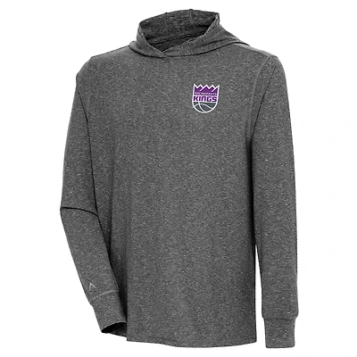 Men's Antigua  Heather Black Sacramento Kings Saga Long Sleeve Hoodie T-Shirt