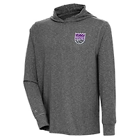 Men's Antigua  Heather Black Sacramento Kings Saga Long Sleeve Hoodie T-Shirt