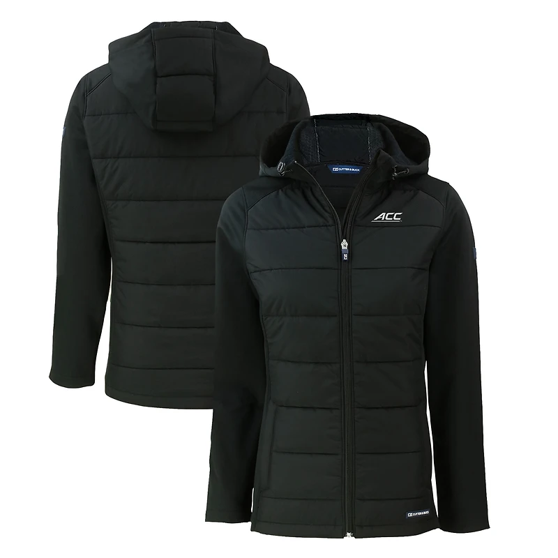 Women's Cutter & Buck  Black ACC Gear Evoke Hybrid Eco Softshell Recycled Full-Zip Hoodie Jacket