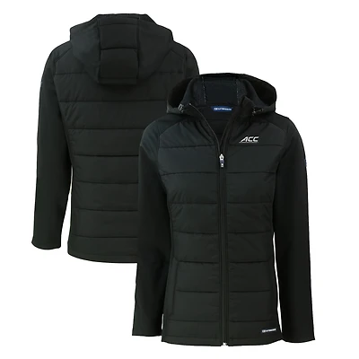 Women's Cutter & Buck  Black ACC Gear Evoke Hybrid Eco Softshell Recycled Full-Zip Hoodie Jacket