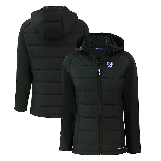 Women's Cutter & Buck  Black Pac-12 Gear Evoke Hybrid Eco Softshell Recycled Full-Zip Hoodie Jacket