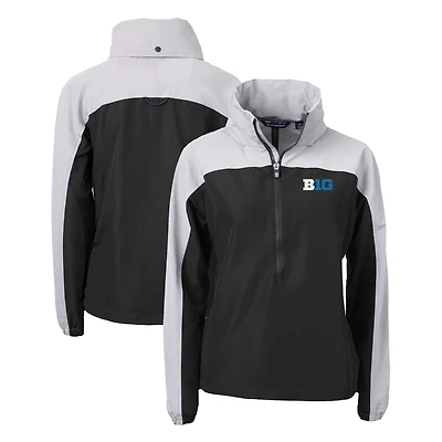 Women's Cutter & Buck  Black Big Ten Gear Charter Eco Recycled Anorak Half-Zip Jacket