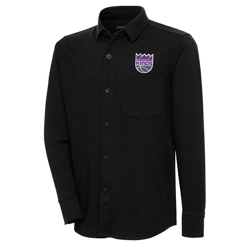 Men's Antigua  Black Sacramento Kings Steamer Button-Up Shacket