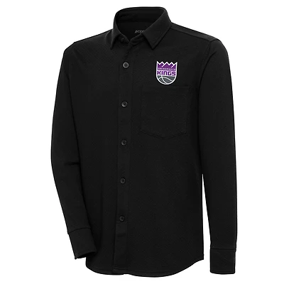 Men's Antigua  Black Sacramento Kings Steamer Button-Up Shacket