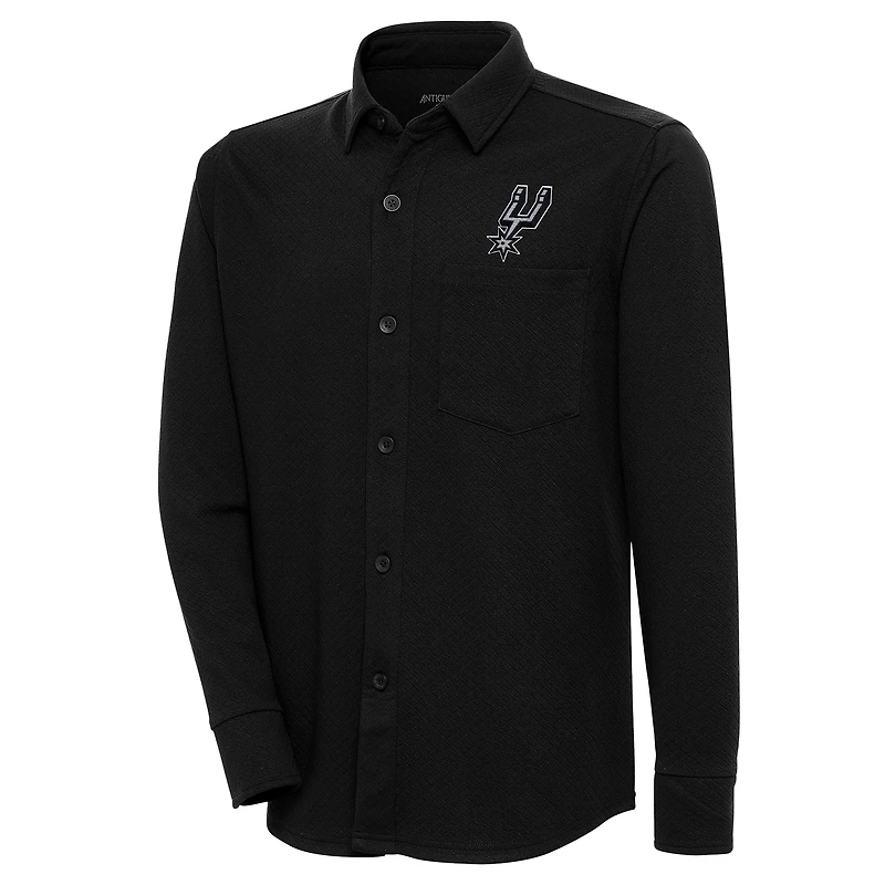 Men's Antigua  Black San Antonio Spurs Steamer Button-Up Shacket
