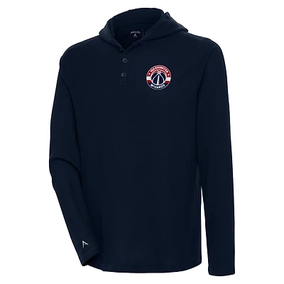 Men's Antigua  Navy Washington Wizards Strong Hold Long Sleeve Henley Hoodie T-Shirt
