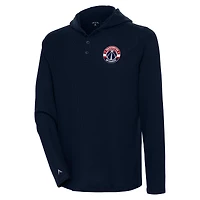 Men's Antigua  Navy Washington Wizards Strong Hold Long Sleeve Henley Hoodie T-Shirt