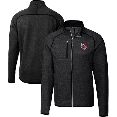 Men's Cutter & Buck  Heather Charcoal Harvard Crimson Football 150th Anniversary Mainsail Sweater-Knit Full-Zip Jacket