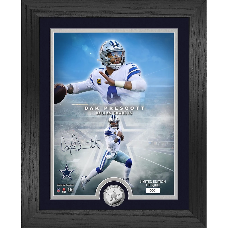 Highland Mint Dak Prescott Dallas Cowboys 13" x 16" Silver Coin Photo Mint