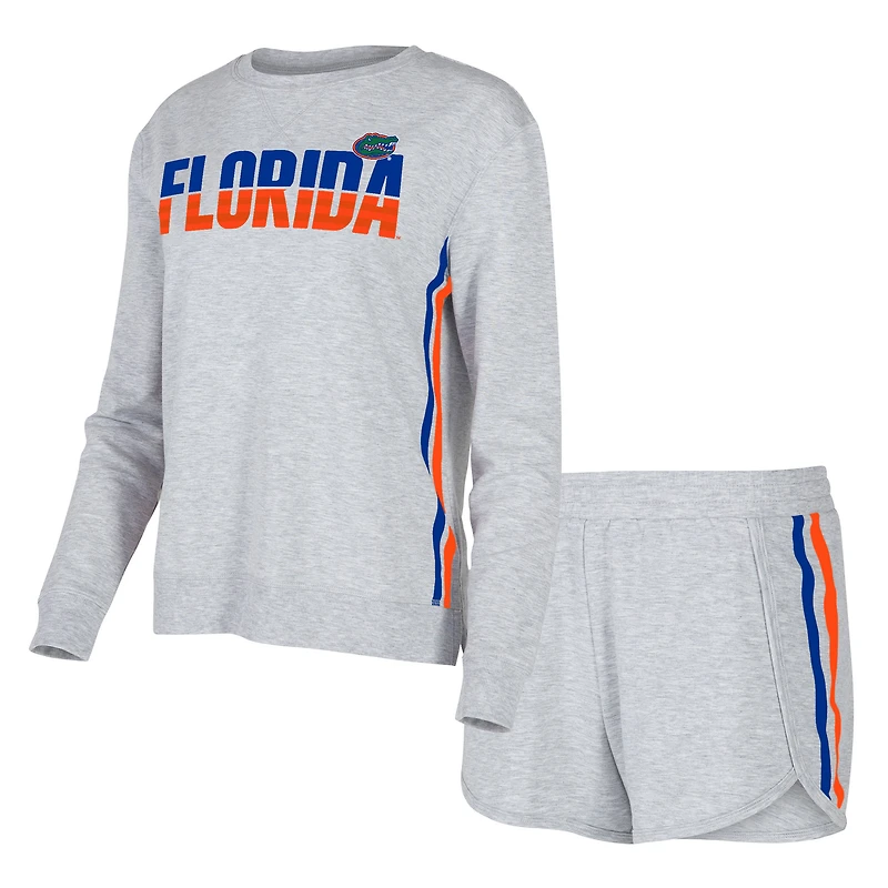 Women's Concepts Sport Gray Florida Gators Cedar Tri-Blend Long Sleeve Top & Shorts Sleep Set