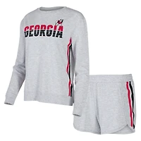 Women's Concepts Sport Gray Georgia Bulldogs Cedar Tri-Blend Long Sleeve Top & Shorts Sleep Set