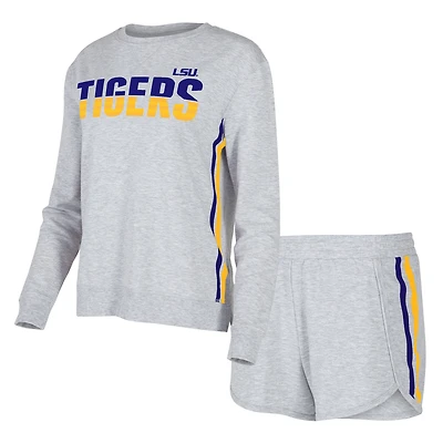 Women's Concepts Sport Gray LSU Tigers Cedar Tri-Blend Long Sleeve Top & Shorts Sleep Set