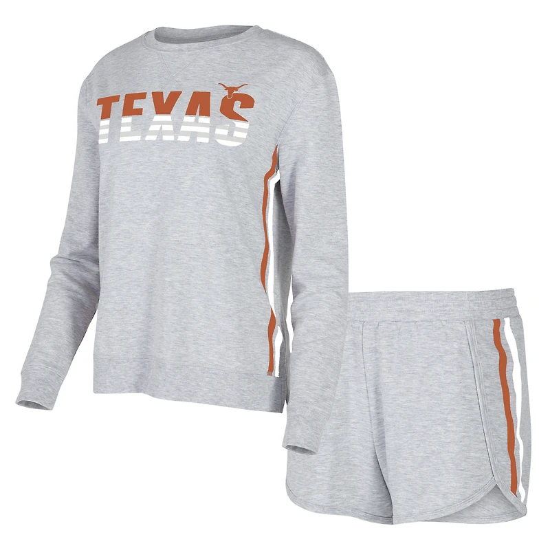 Women's Concepts Sport Gray Texas Longhorns Cedar Tri-Blend Long Sleeve Top & Shorts Sleep Set