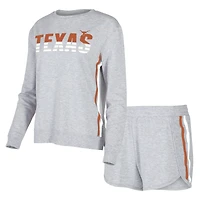 Women's Concepts Sport Gray Texas Longhorns Cedar Tri-Blend Long Sleeve Top & Shorts Sleep Set