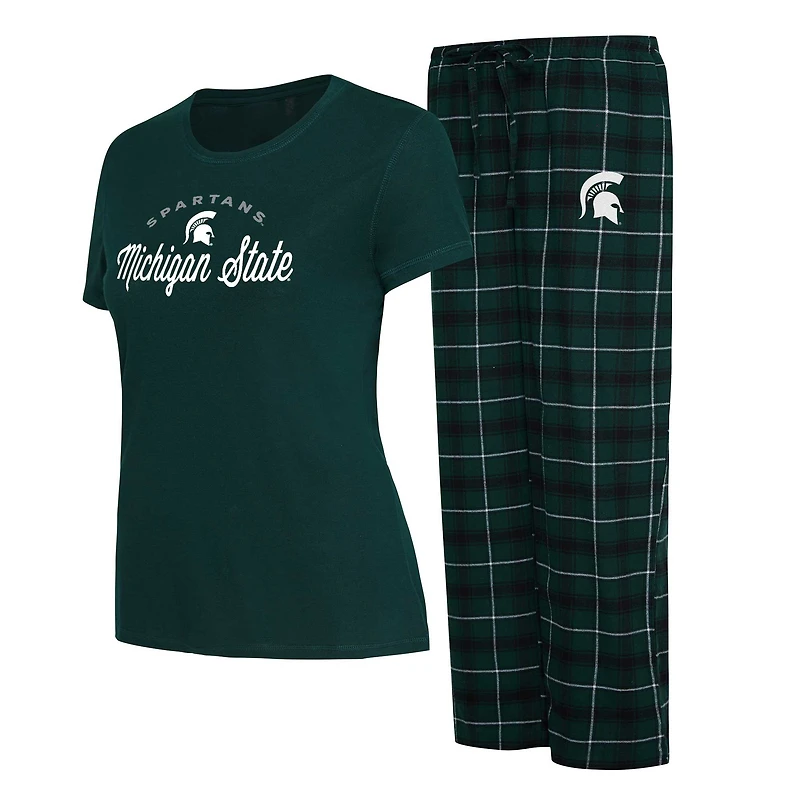 Women's Concepts Sport Green/Black Michigan State Spartans Arctic Top & Flannel Pants Sleep Set