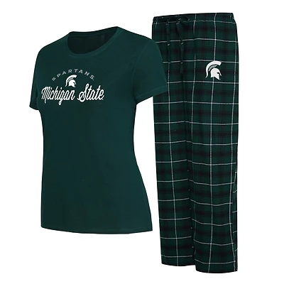 Women's Concepts Sport Green/Black Michigan State Spartans Arctic Top & Flannel Pants Sleep Set