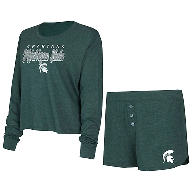 Women's Concepts Sport Green Michigan State Spartans Team Color Long Sleeve Top & Shorts Set
