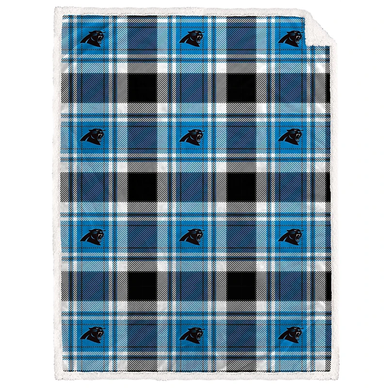 Pegasus  Carolina Panthers 60" x 90" Plaid Logo Box Royal Plush Sherpa Blanket