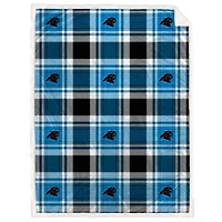 Pegasus  Carolina Panthers 60" x 90" Plaid Logo Box Royal Plush Sherpa Blanket