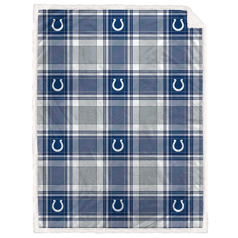Pegasus  Indianapolis Colts 60" x 90" Plaid Logo Box Royal Plush Sherpa Blanket