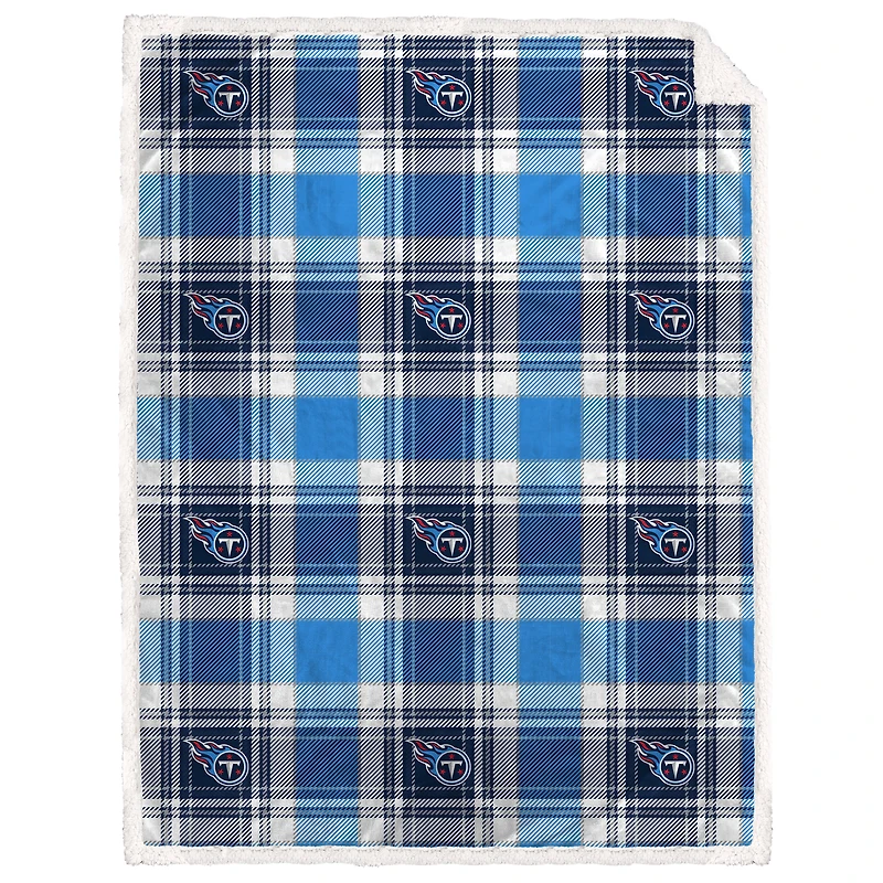 Pegasus  Tennessee Titans 60" x 90" Plaid Logo Box Royal Plush Sherpa Blanket
