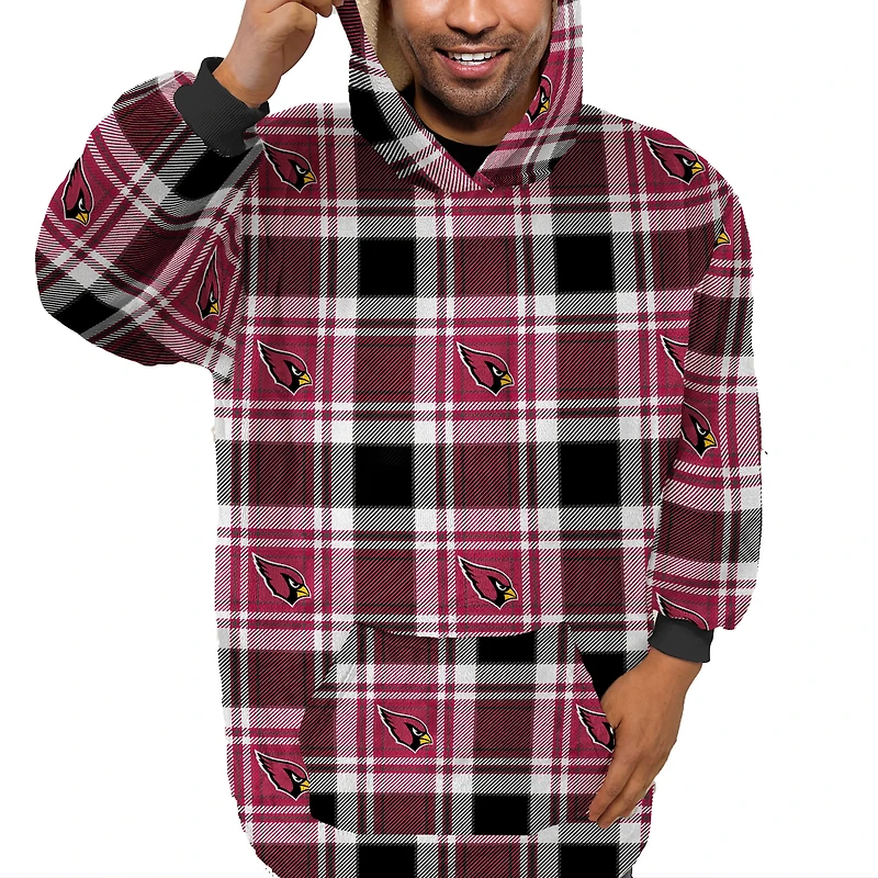 Pegasus  Arizona Cardinals Plaid Logo Box Bloncho with Sherpa Inside
