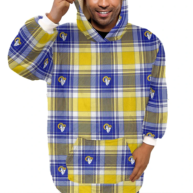 Pegasus  Los Angeles Rams Plaid Logo Box Bloncho with Sherpa Inside