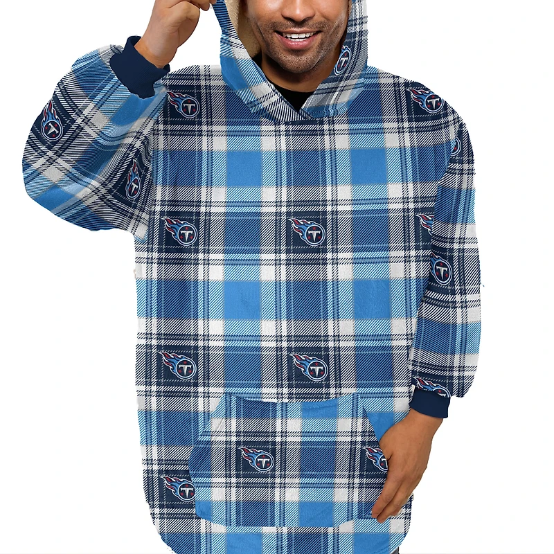 Pegasus  Tennessee Titans Plaid Logo Box Bloncho with Sherpa Inside