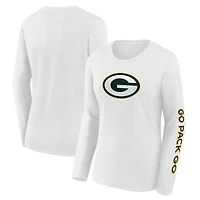 Women's Fanatics White Green Bay Packers Component Lightweight Cotton Long Sleeve T-Shirt