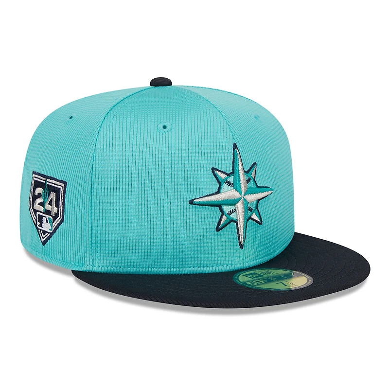 Men's New Era  Aqua/Navy Seattle Mariners 2024 Spring Training 59FIFTY Fitted Hat
