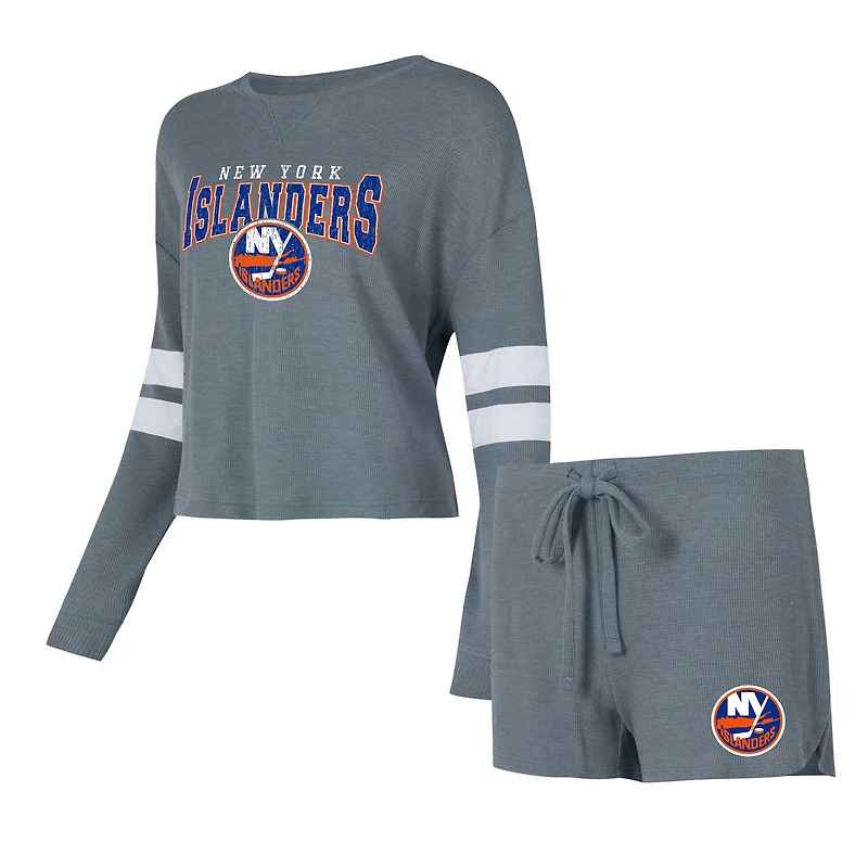 Women's Concepts Sport Gray New York Islanders Meadow Long Sleeve Top & Shorts Sleep Set