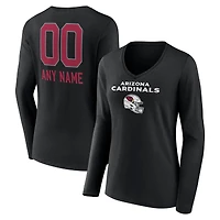 Women's Black Arizona Cardinals Personalized Name & Number Team Wordmark Long Sleeve V-Neck T-Shirt
