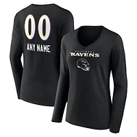 Women's Black Baltimore Ravens Personalized Name & Number Team Wordmark Long Sleeve V-Neck T-Shirt